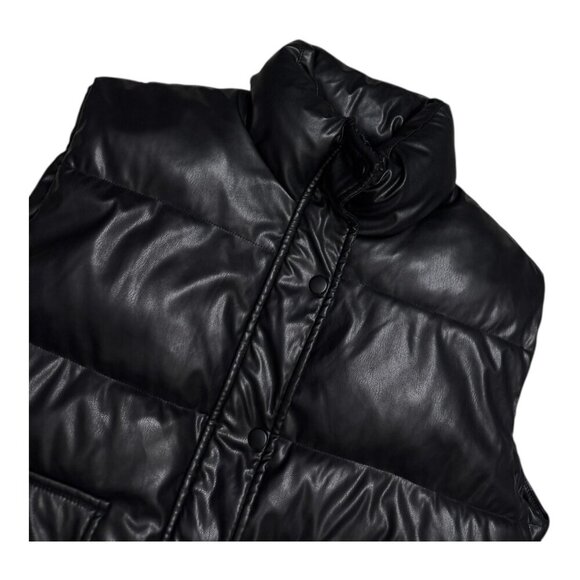 GUESS Faux Vegan Leather Black Designer Winter Puffer Parka Vest Womens XL - Picture 5 of 6